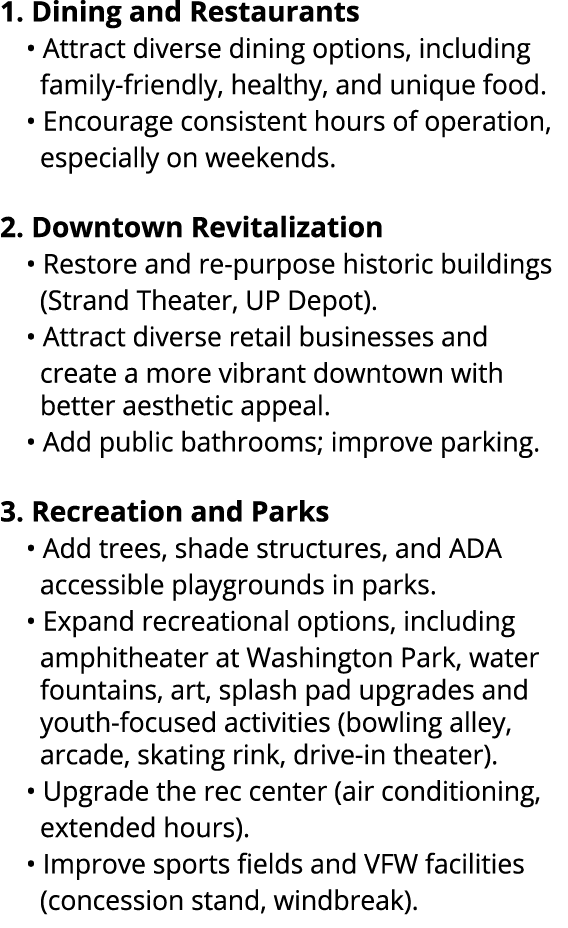 1. Dining and Restaurants • Attract diverse dining options, including family friendly, healthy, and unique food. • En...