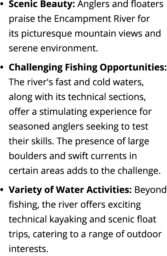 Scenic Beauty: Anglers and floaters praise the Encampment River for its picturesque mountain views and serene environ...