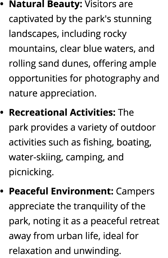 Natural Beauty: Visitors are captivated by the park's stunning landscapes, including rocky mountains, clear blue wate...